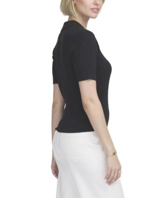 Women's Fine Gauge Ribbed Short Sleeve Henley