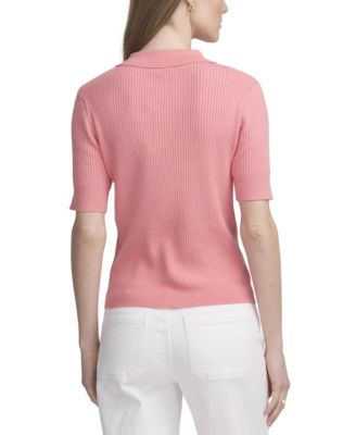 Women's Fine Gauge Ribbed Short Sleeve Henley