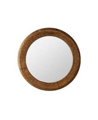 31.3" Hammered Gold Round Wall Mirror - Iron Frame and MDF Decorative Mirror, Rustic Accent Mirror for Living Room/Bedroom