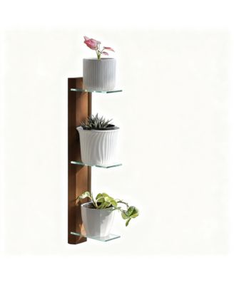 3 Tiered Window Sill Plant Shelf Wood Glass Renter Friendly No Drill Indoor Stand