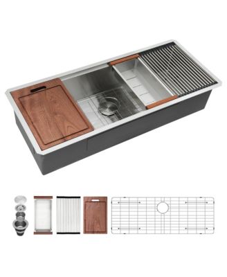 45 x 19 x 10 Inch Single Bowl Undermount Workstation Kitchen Sink - 16 Gauge Stainless Steel Deep Sink