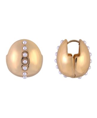 Huggie Hoop Earrings with Center Pearl Accents