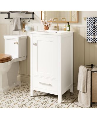 18 Inch Bathroom Vanity with Ceramic Sink, Soft Close Storage Drawer and Door, Freestanding Cabinet for Small Spaces