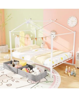 Full Kids House Bed Frame with Storage Drawers