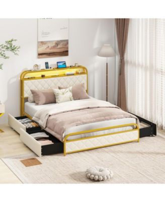 Full Metal Platform Bed Frame with LED Lights and Charging Station