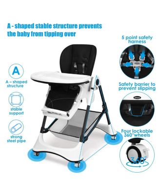A Shaped Baby High Chair with Lockable Wheels