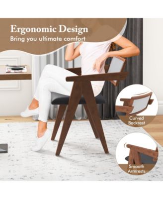 Mid Century Wooden Accent Chairs Set with Padded Seats