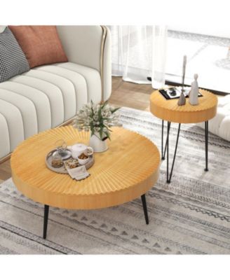 Wooden Coffee Table Set of Two with Metal Legs