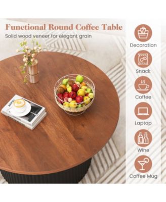 Round Coffee Table with Solid Wood Frame and Top