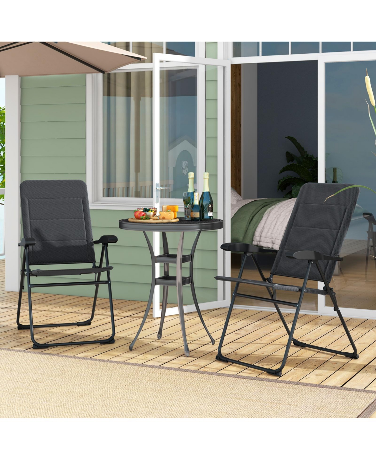 Sugift Two Piece Outdoor Folding Patio Chairs with Adjustable Backrest