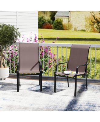 Patio Dining Chairs Set of Two with Wide Seat and Metal Frame