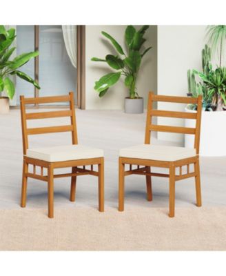 Outdoor Wooden Dining Chairs Set of Four with Cushioned Seats