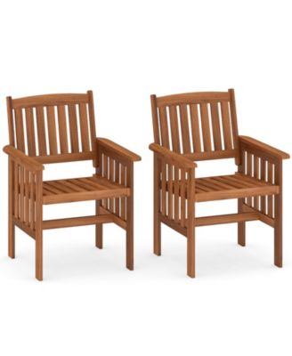 Patio Chairs Set of Two Solid Wood Chairs with Slatted Seats