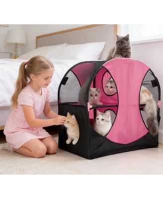 Zeus and Ruta Collapsible Cat Playpen Folding Soft Pet Obstacle Course Indoor Outdoor Travel Kitten House Bed