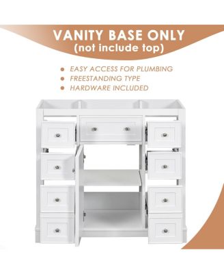 36 Inch Modern Bathroom Vanity Base without Sink, Solid Wood and MDF Cabinet with 6 Drawers and Adjustable Shelf for Storage