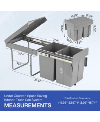  Dual Compartment Under Counter Kitchen Cabinet Pull-Out Trash Can,  Slide-Out Waste Bin with Lid