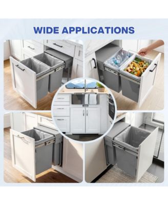  Dual Compartment Under Counter Kitchen Cabinet Pull-Out Trash Can,  Slide-Out Waste Bin with Lid