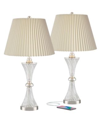 Luca Modern Table Lamps 25 1/2" High Set of 2 Twisted Glass with USB Charging Port Drum Shade for Bedroom Living Room Desk