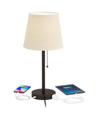 Flesner 20" High Modern Accent Table Lamps Set of 2 USB Port AC Power Outlet Pull Chain Bronze Metal Charging