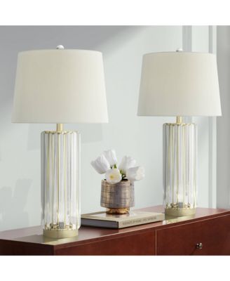 Rivera 27 3/4" Tall Traditional Table Lamps Set of 2 LED Night Lights Clear Glass Rod Living Room Bedroom