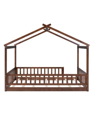 Full Size Wood House Bed Fence