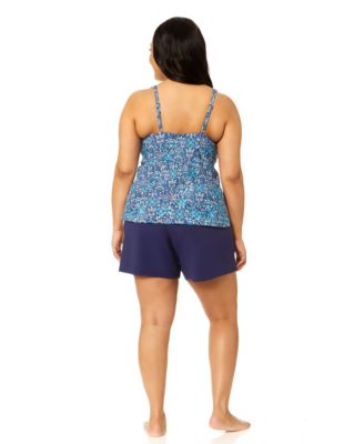 Plus Size Printed V-Neck Underwire Tankini Top