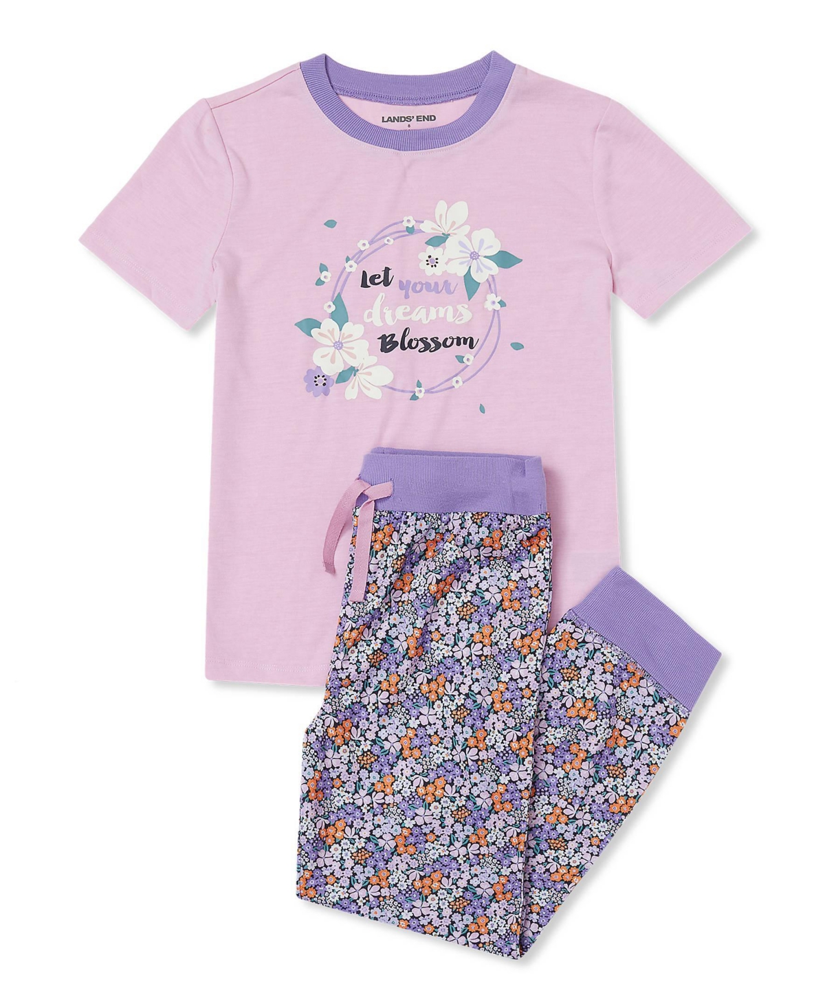 Lands' End Big Girls Short Sleeve Top and Jogger Bottom Pajama Set