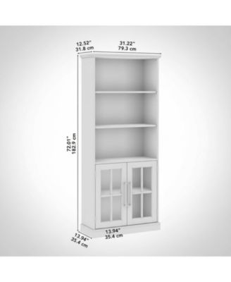 Tall 5 Shelf Bookcase Glass Doors Modern Farmhouse Storage Living Room Office