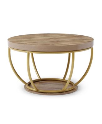 31" Round Coffee Table - 2-Tier Storage Shelves, Industrial Modern Wood & Metal Center Table for Living Room, Home Office