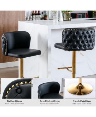 Barstools Set of 2 - Modern PU Leather Bar Stools, Adjustable Swivel Counter Height Chairs with Tufted Backrest for Kitchen Island