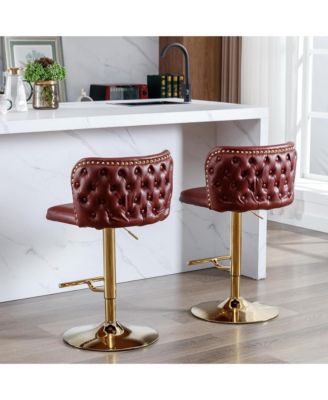Barstools Set of 2 - Modern PU Leather Bar Stools, Adjustable Swivel Counter Height Chairs with Tufted Backrest for Kitchen Island