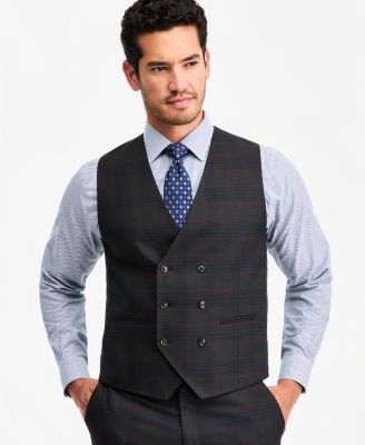 Men's Classic-Fit Green Plaid Suit Separate Double-Breasted Vest