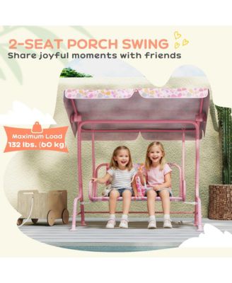 Kids Porch Swing, 2-Seater Outdoor Patio Swing with Safety Belt