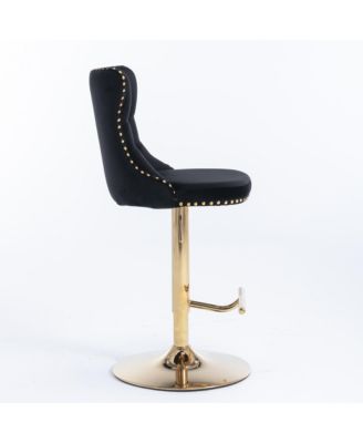Velvet Swivel Bar Stools Set of 2, Adjustable Counter Height Chairs with Nailhead Trim and Gold Metal Base for Kitchen Island