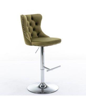 Velvet Swivel Bar Stools Set  Adjustable Counter Height Chairs with Nailhead Trim and Metal Base for Kitchen Island