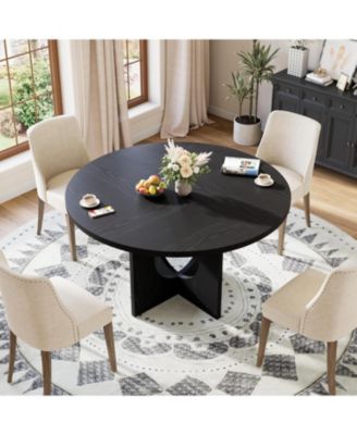 47" Round Dining Table for 4-6 People - Circle Kitchen Dinner Table with Sturdy Pedestal Base, Space Saving Dinning Room Furniture