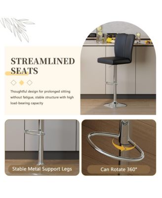 Adjustable Bar Stools Set of 2, Swivel PU Leather Counter Height Chairs with Back and Trumpet-shaped Metal Legs for Kitchen Island