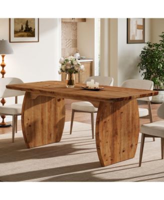 Finmind Solid Wood Dining Table for 4-6 People, Farmhouse Kitchen Table with Sturdy Wooden Legs