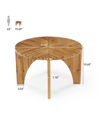 Solid Wood Round Coffee Table, Farmhouse Center Table with Curved Legs, Circle Cocktail Tea Table