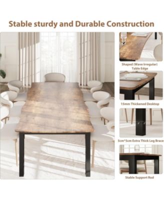 Rectangular Dining Table for 6-8, 78.7" Minimalist Table with Wave Irregular Edge, Thick MDF Top and Metal Frame, Waterproof Scratch-Resistant
