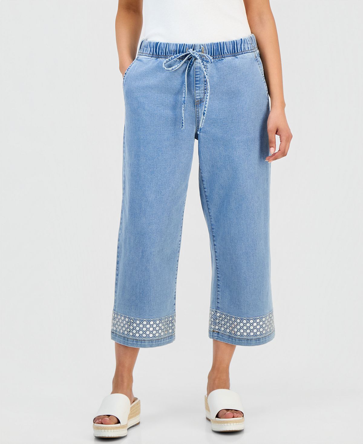 Style & Co Petite High-Rise Wide-Leg Embellished Jeans, Macy's Exclusive view 3 — MAYCSS fashion products