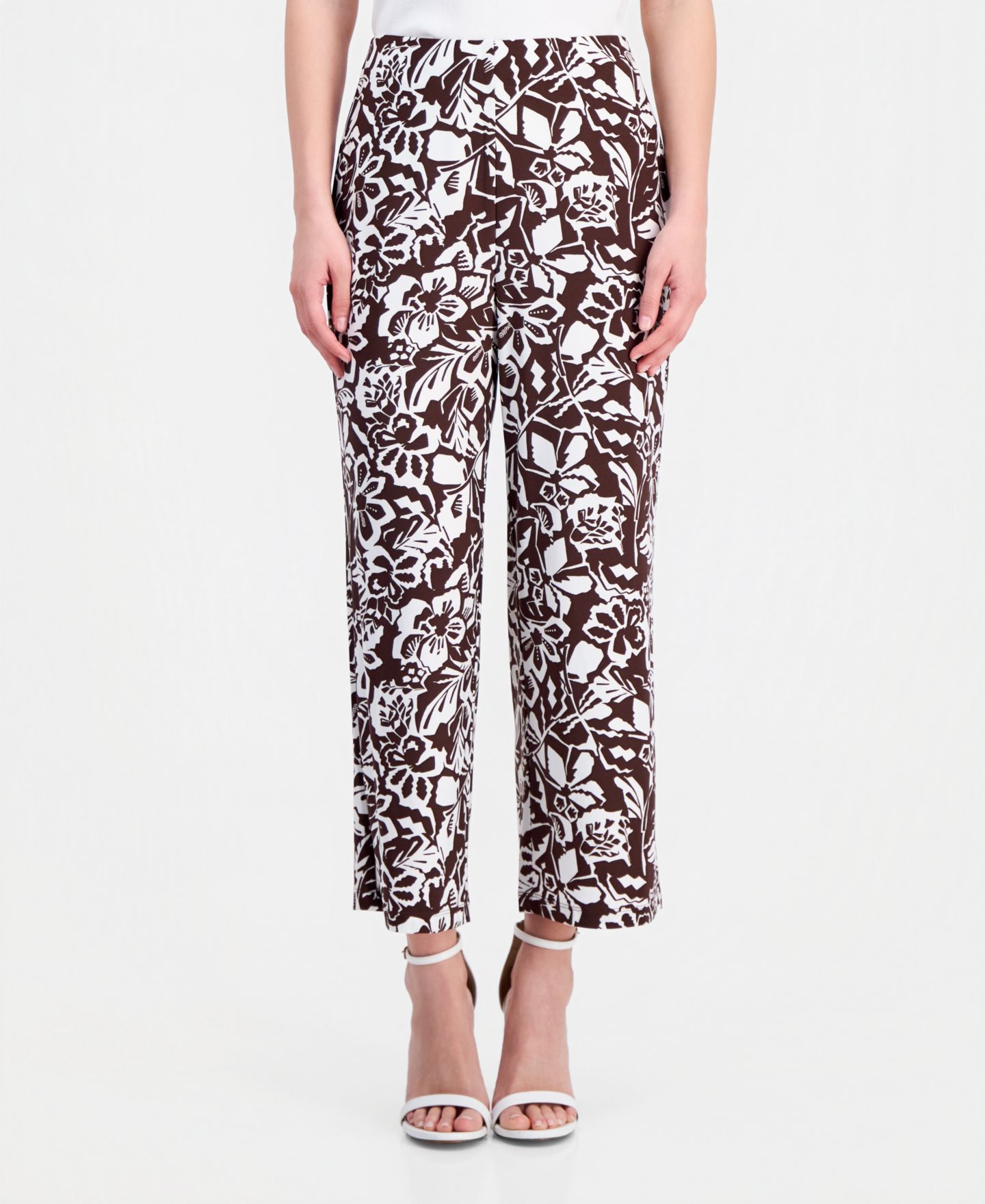 Женские брюки Anne Klein Essentials Petite Printed High-Rise Wide-Leg, цвет: Тёмный шоколадный / Белый — фото 4