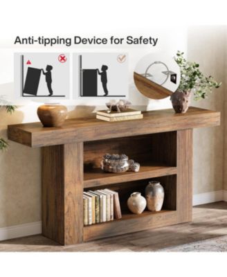 63-Inch Console Table with Storage, 3-Tier Farmhouse Entryway Table with U-Shaped Base, Wooden Sofa Furniture Behind The Couch