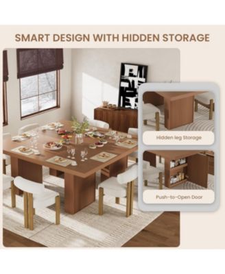 Dining Table with Storage, 70.8" Wood Kitchen Table with Thickened Tabletop and Fluted Legs, Dinner Tables for Kitchen Dining Room