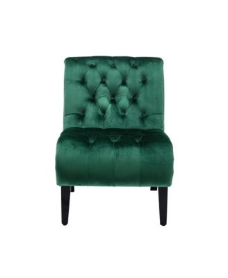 Modern Velvet Accent Chair, Upholstered Fabric Button Reading Chaise with Tufted Back, Wooden Legs, Rolled Edge Design for Living Room
