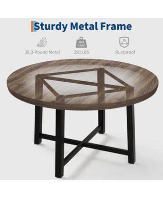 47" Round Dining Table for 4, Modern Industrial Kitchen Table with Thick Tabletop and Sturdy Metal Base, Space-Saving Wooden Kitchen