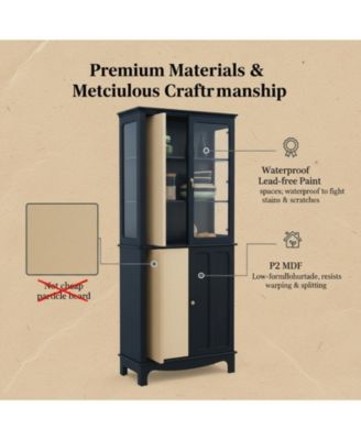 72" Freestanding Kitchen Pantry Storage Cabinet Glass Door Adjustable Shelves Multifunctional Classical