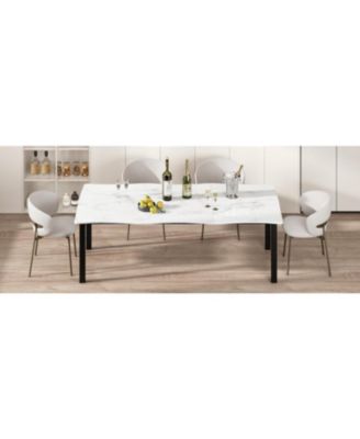 Dining Table for 6-8 People, Rustic Wave Irregular Edge Table with Thick MDF Top and Metal Frame, Waterproof Scratch-Resistant