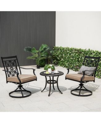 Patio Metal Swivel Chairs Set of 2 Fabric Bistro Rocker Chairs w/ Curved Armrests