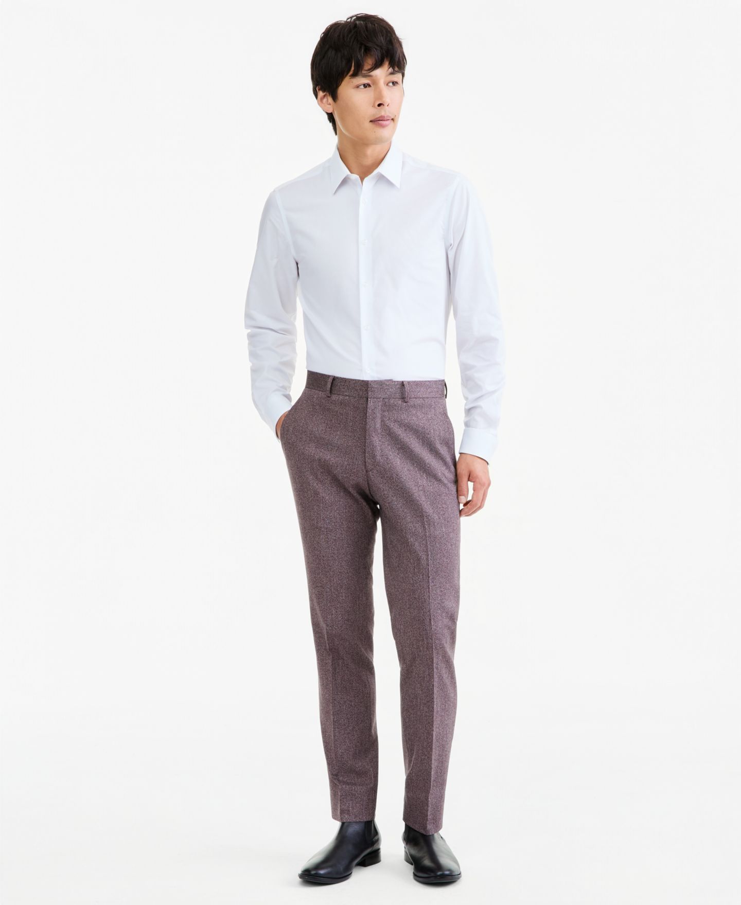 Мужские брюки Kenneth Cole Reaction Eggplant Herringbone Slim Techni-Cole, цвет: Баклажановый — фото 1